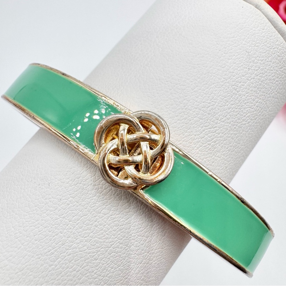 Stella & Dot Lindsay Teal Enamel Bangle Bracelet Knot Accent Silver Tone Preppy